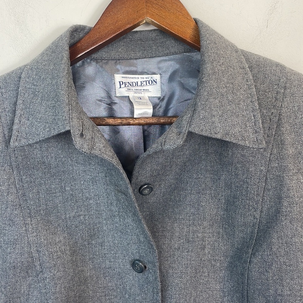 Pendleton 100% Virgin Wool Gray Button Down Blaze… - image 2